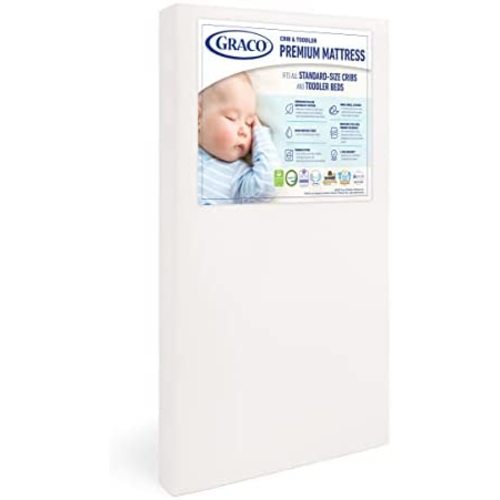 Graco Premium Foam Crib & Toddler Mattress – GREENGUARD Gold and CertiPUR-US Certified, 100% Machine Washable, Breathable, and Water-Resistant Cover, Meets All Applicable Category Safety Standards