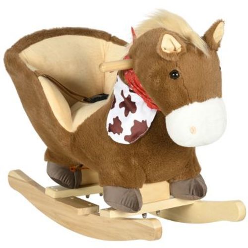 Qaba Baby Rocking Horse, Riding Horse, Plush Animal Rocker with Realistic Sound, Pedals, Toy for Boy Girl Aged 18-36 Months, Brown