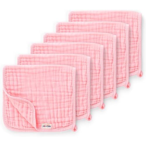 Maliton Muslin Burp Cloths for Baby Girl 6 Pack Large 20''x10'' 100% Cotton Burp Rags Absorbent and Soft 6 Layers Baby Burp Cloths Newborn Girl Essentials(Pink, Pack of 6)