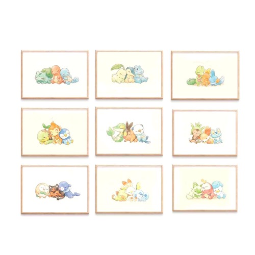 9 Baby Nursery Starter Pokémon Wall Art Set • Watercolor Starter Printable • Kids Decor • Boys & Girls Nursery Prints • Digital Download