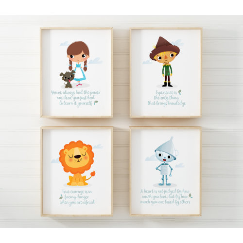 Wizard of Oz Nursery wall art, Set of 4 prints, Nursery art, Baby room decor, New baby present, Christening gift, Inspirational quote print
