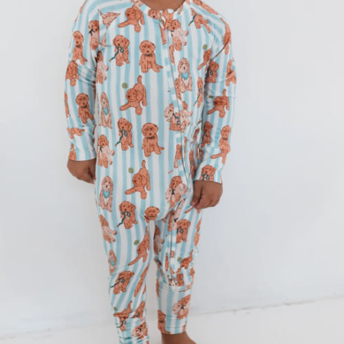 Blue Puppy Zipper Romper – In My Jammers