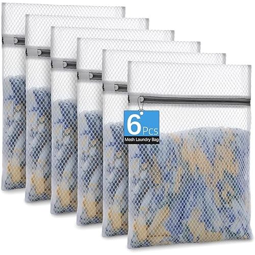 6-Pack Honeycomb Mesh Laundry Bags for Delicates - 12x16 Inches Medium Washing Bags for Bras, Lingerie, Socks, Baby Clothes - Gentle Wash Protection with Zipper Closure (6 Medium)