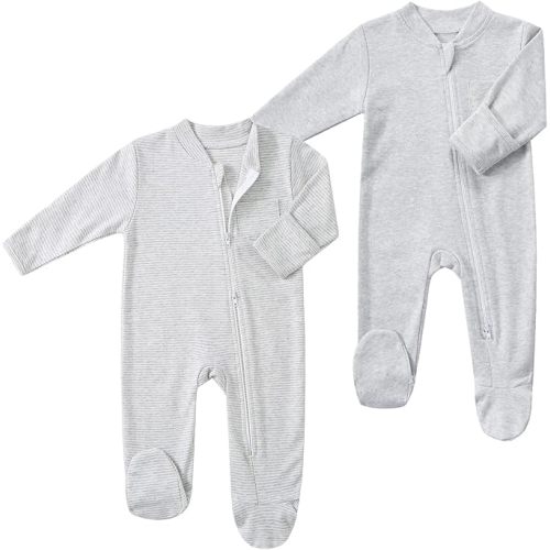 2 Way Zipper, Boys 100% Cotton, Footed Sleep with Mitten Cuffs