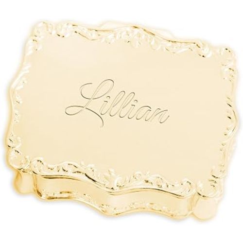 Cherished Moments Personalized Small Gold Toned Rectangle-Shaped Jewelry Keepsake Box with Custom Engraved Name or Initials