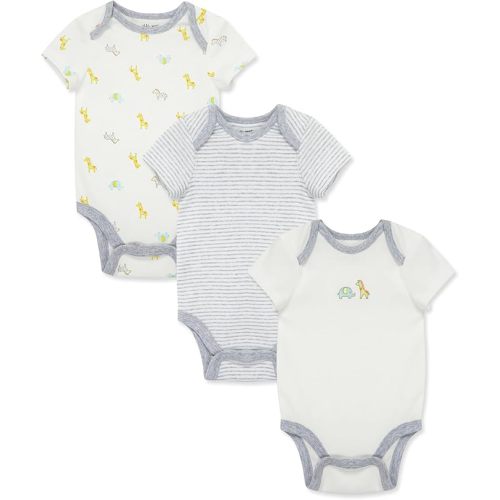 Little Me Baby Gender Neutral 3-Pack Short Sleeve Bodysuit Scratch Free 100% Cotton, Quick Snap Closures, Newborn to 9 Months