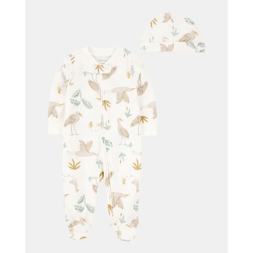 Baby 2-Piece 2-Way Zip Sleep & Play & Headwrap Set - Ivory