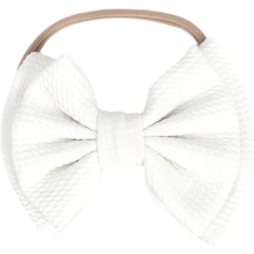 Baby Girl's 5 Inches Soft Double Bow-knot Nylon Headband Toddler Headdress for Photography Party Festivals (White)