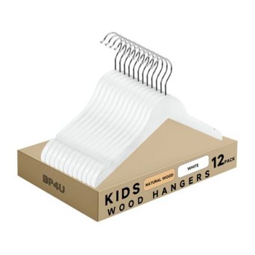 12-Pack White 12.8" Kids/Baby Wooden Hangers