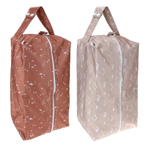 Mama Koala Waterproof Wet Dry Bags for Baby Items, Cloth Diapers, Swimsuits, Travel, Gym Clothes, Beach, Pump Parts, Toiletries, Two Zippered Pockets, 2 Pack (W016)