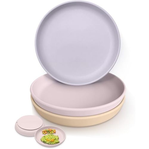 Onyucean Classic Suction Toddler Plates 3 PCS, Food Grade Silicone Baby Plate with Suction BPA Free, Deeper Feeding Dishes for Toddler Kids Baby, Dishwasher Safe
