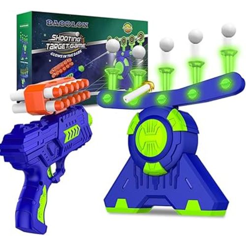 Shooting Games Toy - Glow in The Dark Floating Ball Target with Foam Dart Toy Gun, 10 Balls/5 Targets - Ideal Gift
