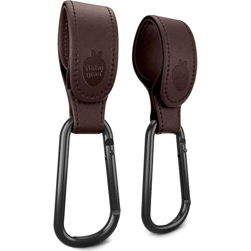 Stroller Hooks for Bags (2 Pack) - Leather-Style Stroller Clips and Hooks, Non-Slip Stroller Accessories, Carry 11 lbs Per Stroller Hook, Universal Baby Essentials & Stroller Accessories