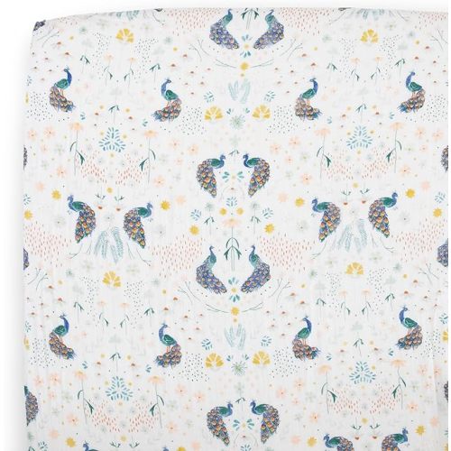 Little Unicorn Premium Crib Sheet | Breathable & Super-Soft Muslin Fabric (Peacock)