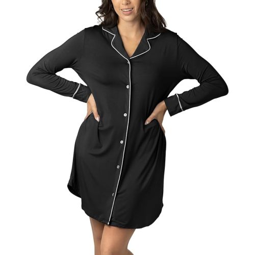 Kindred Bravely Clea Maternity Nightgown, Long Sleeve Postpartum Pajamas and Button Down Nursing Nightgown