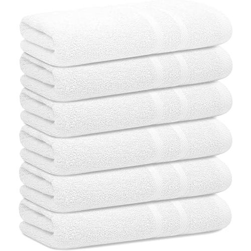 Looperry Small White Bath Towel Set of 6-100% Cotton 23x46 Shower Towels in 450 GSM. Lightweight & Absorbent Quick Dry Towel for Showering, Pet Drying, Spas & Salons. Terry Ringspun White Gym Towels