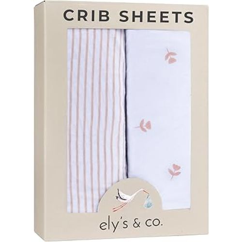 Ely’s & Co. Crib Sheets Baby Girl Fitted Crib Mattress Sheet Set, 2 Pack, 100% Jersey Knit Cotton, Infant and Toddler Nursery Bedding, Pink Tulip Collection, 28” x 52”