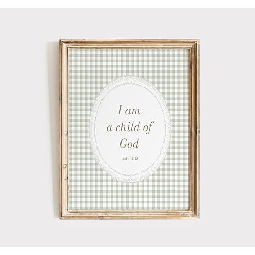 I Am A Child Of God Wall Art, Christian Neutral Nursery Wall Art, Sage Green Gingham Nursery Decor Boys Room Decor Bible Poster I Am A Child Of God Christian Neutral
