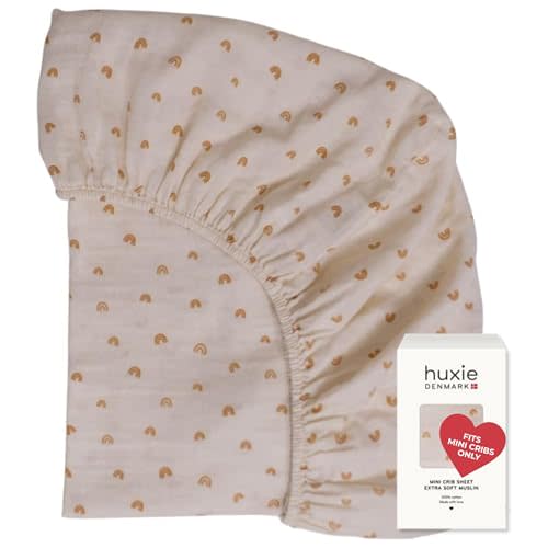 Mini Crib Sheets - Organic Cotton Muslin Fitted Crib Sheet Fitted for Pack and Play - Ultra-Soft and Breathable Crib Sheets for Boys and Girls (Mini Rainbows)