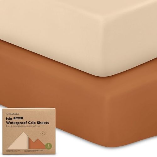 2-Pack Waterproof Baby Crib Sheets for Boys, Girls - 52x28 Standard Crib Mattress Protector, Cute & Snug Fitted Baby Mattress Cover, Neutral, Soft Viscose from Bamboo Toddler Bed Sheets (Rust)