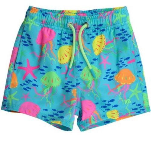 RuggedButts Boys UPF50+ Sun Protected Neon Stretch Performance Hybrid Swim Trunks - Neon Jelly Time, 0-3m