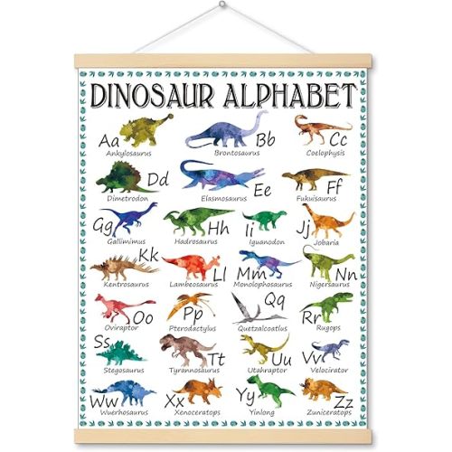 Outus Dinosaur Alphabet Chart Hanger Painting Dinosaur Room Wall Decor Dino Classroom Posters Educational Poster a to Z Names Alphabet Learning Chart for Nursery Preschool and Kindergarten