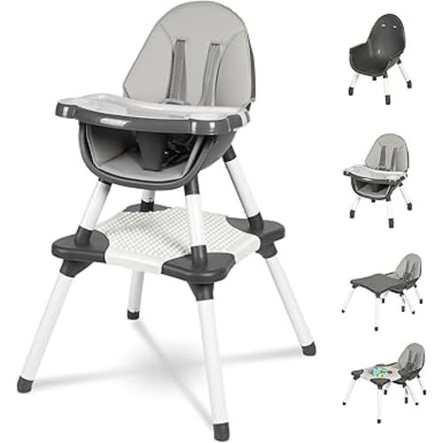 Gofirst 6 in 1 Baby High Chair,Convertible High Chairs for Babies and Toddlers/Booster Seat/Table and Chair Set,Babies Feeding Chair/5-Point Harness,4-Position Removable Tray&PU Cushion Baby Highchair