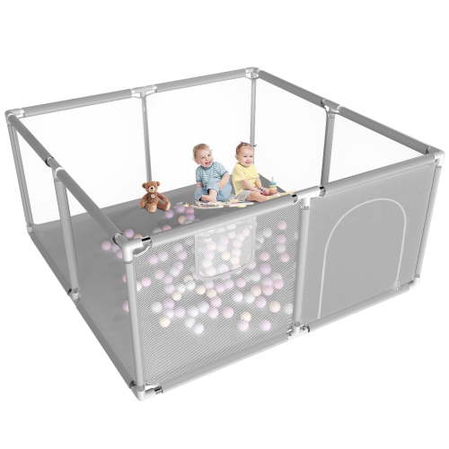 Baby Playpen, Outdoor Play Yard, Portable Play Yard 4-Panel- Baby Safety Playpen for Infant Toddler,Grey