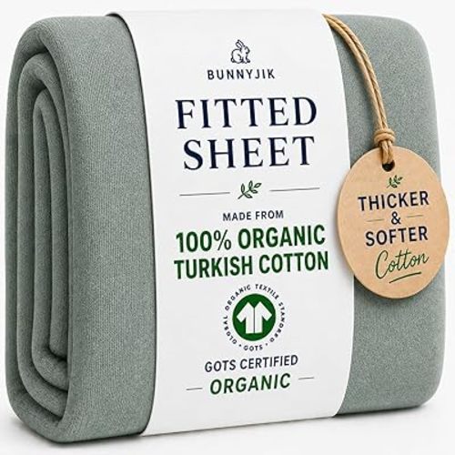 GOTS Organic Cotton Crib Sheets, Aegean Heritage Turkish Cotton 200GSM, Quality at First Touch,1 Pack Toddler Bed Fitted Mattress Sheets for Boys, Girls Cute Breathable Soft (Sage Green)