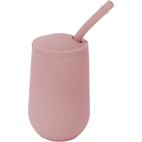 ezpz Happy Cup + Straw System (Blush) - 24 months+ - 100% Silicone Cup + Straw for Older Toddler + Preschoolers - Designed by a Pediatric Feeding Specialist