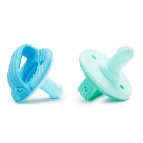 Munchkin® Sili-Soothe & Teethe™ Infant Silicone Pacifier & Teether, Blue/Green, Unisex, 2 Pack