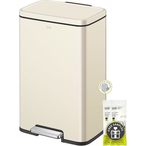 EKO Madison Vanilla Stainless Steel 13.2 Gal/50L Trash or Diaper Bin, Removable Inner Liner, Soft Close Lid, Fingerprint Resistant Finish