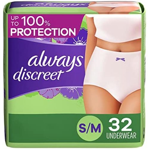 Always Discreet Incontinence & Postpartum Incontinence Underwear for Women, Small/Medium, Maximum Protection, 32 Count