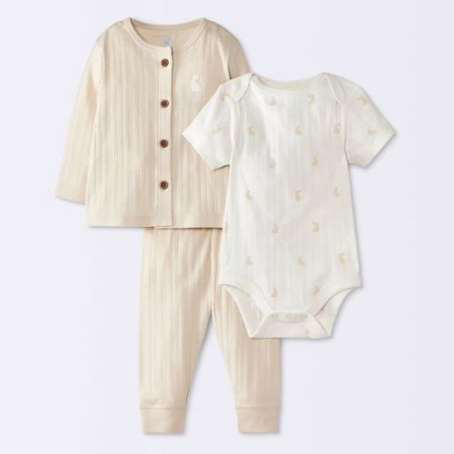 Baby 3pc Bunnies Top & Bottom Set - Cloud Island™ Cream 0-3M