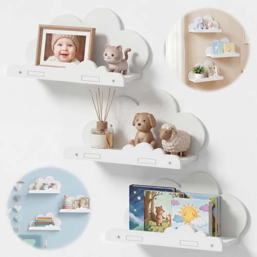 JTWEB, Cloud Shelves, Cloud Shape Floating Shelf, White 11.61" x 3.5"