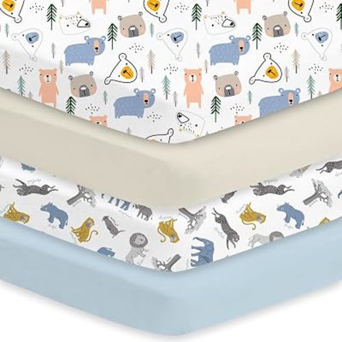Little Grape Land Crib Sheets 4 Pack for Boys and Girls, Baby Neutral Crib Fitted Sheets for Standard Crib & Toddler Mattress, Super Soft Breathable Fitted Crib Sheet Set