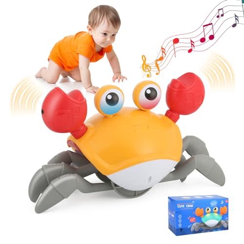 Baby Toys Infant Crawling Crab: Tummy Time Toy Gifts 3-12 Babies Boy Girl 6-12 Months Learning Crawl12-18Months Walking Toddler 36 Months Old Music Development Interactive Birthday Gift(Orange)