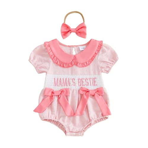 kacubwyy Newborn Baby Girl Summer Clothes Short Sleeve Bubble Romper Bow Embroidery Smocked Outfits Infant Girl