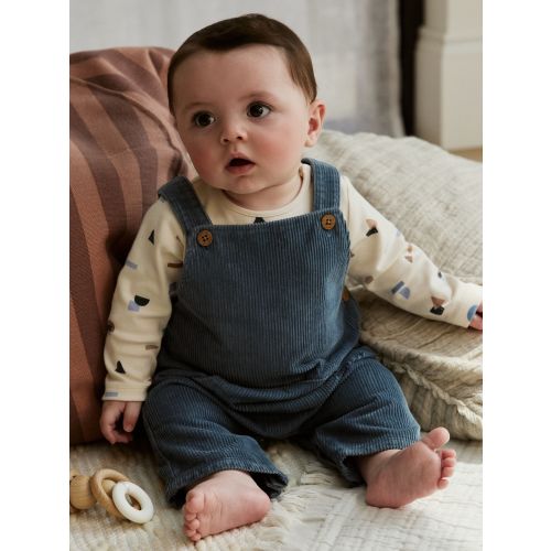 Mid Blue Cord Dungarees and Bodysuit Baby Set (0mths-2yrs)