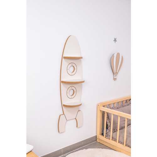 Rocket Wall Shelf - Space Theme Wooden Kids Decor - Montessori Nursery Bookshelf