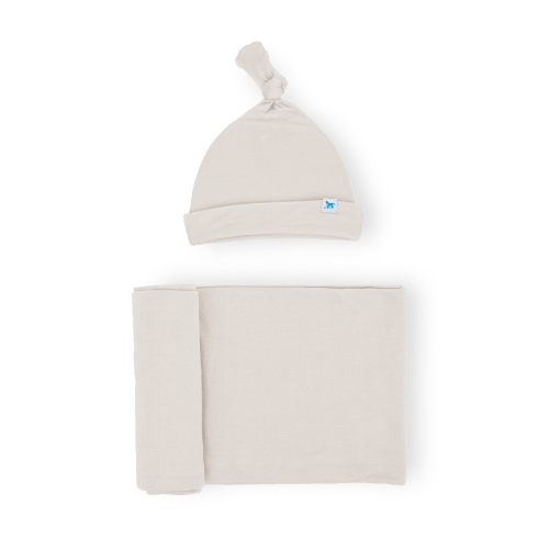 Stretch Knit Swaddle and Hat Set - Pebble