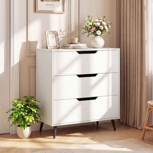 Costway 3-Drawer Dresser, Chest of Drawers, Rustic Farmhouse Wooden Storage Dresser White