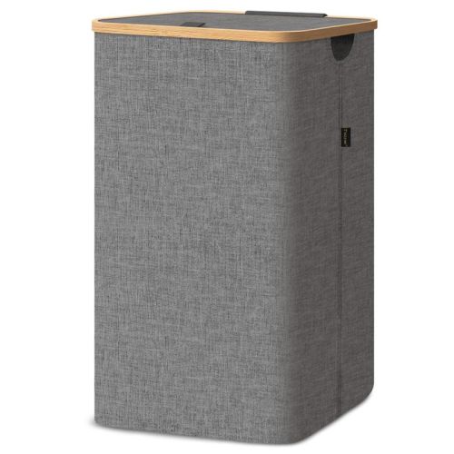 HOMLUX 2.8bu Laundry Hamper with Lid, Bamboo Pull Handles, Internal Support