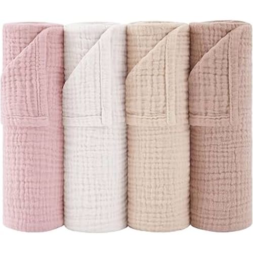 Susurration 4,7 Pack Cotton Newborn Bath Towels 24''X24'' Ultra Soft Absorbent Baby Muslin Washcloths Burp Cloths Skin-Friendly Swaddling Blankets for Infant