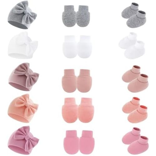 Newborn Baby Mittens Hats and Socks Soft Girls Bows Beanie Mitten Ankle Sock for Infant Newborn Boys baby Essentials