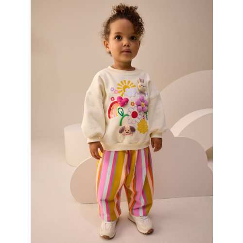 Cream Stripe Padded Characters Sweatshirt and Barrel Leg Joggers Set (12-18 Months)