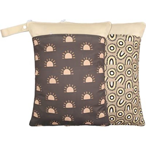 2 Pack Wet Dry Bags for Baby Cloth Diapers&Breast Pump Parts, Waterproof Reusable Wet Bag with Two Zippered Pockets & Handle, Beach Pool Gym Bag Stroller Yoga Toiletries Daycare Organizer for Swimsuit Wet Clothes, 11.8 inch x 15.7inch