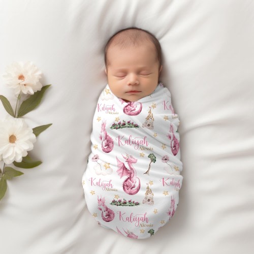 Girl Dragon Swaddle Blanket, Dragon Personalized Baby Blanket, Baby Blanket, Personalized Baby Blanket, Baby Gift, Dragon Swaddle Set G81