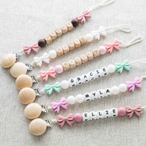 Custom Pacifier Clip Baby Girl Bow Paci Clip for Newborn | Infant Binky Holder | Baby Shower Gift