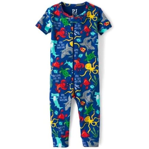 The Children's Place Baby Boys' Short Sleeve 100% Cotton Zip-Front One Piece Footless Pajamas